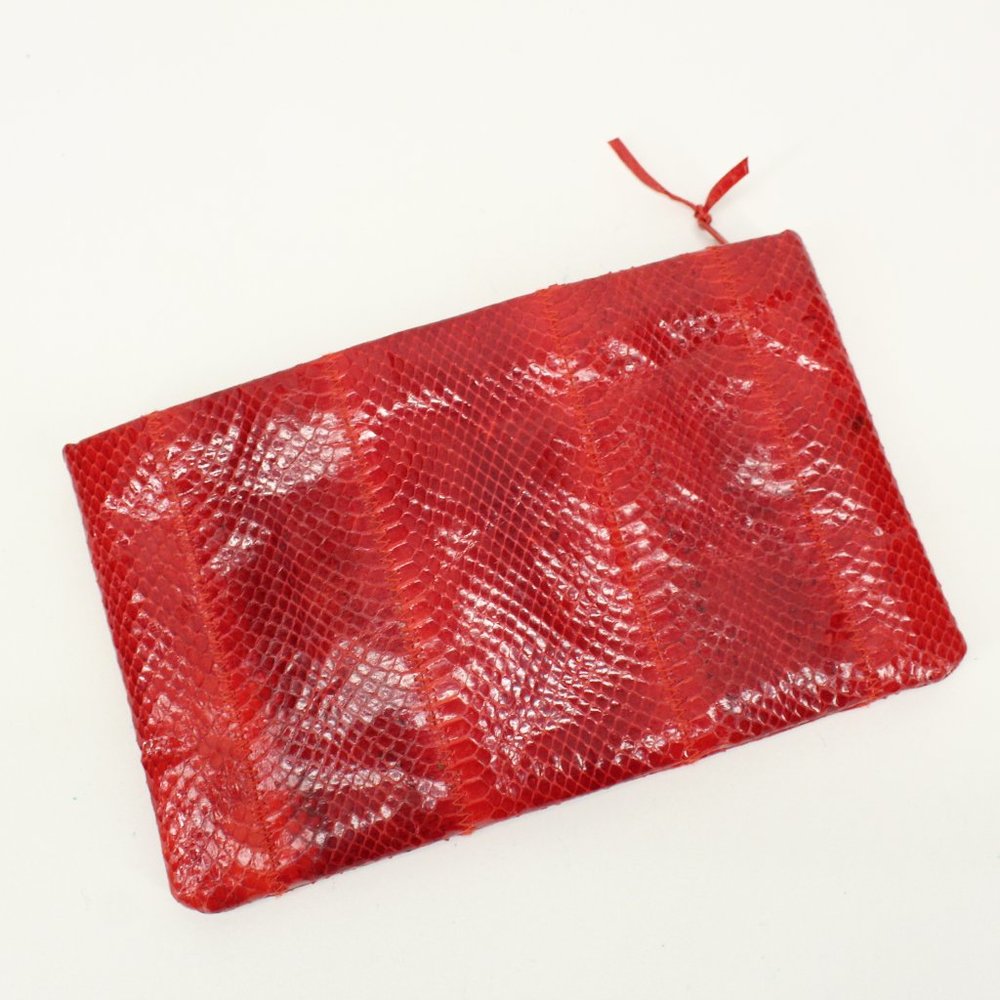 Vintage Red Snake-Embossed Leather Clutch Wristlet